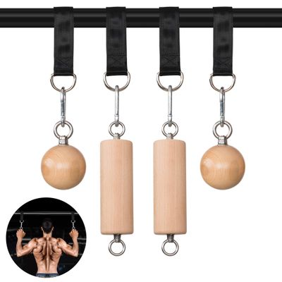 YCHLCHL Wooden Pull Up Grips and Balls, Atomic Rock Climbing Holds Training Set,Grip Strength Trainer,Ninja Warrior Obstacle Course Handles and Rope.(Suit L)