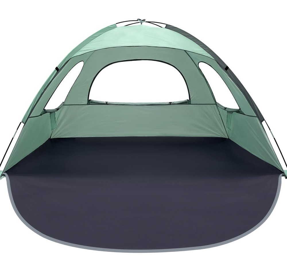 WhiteFang Beach Tent Anti-UV Portable Sun Shade Shelter for 3 Person, Extendable Floor with 3 Ventilating Mesh Windows Plus Carrying Bag, Stakes and Guy Lines (Mint Green)