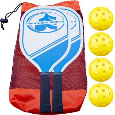 Park & Sun Sports Wooden Pickleball Paddle Set: Includes Two 15 in. Wooden Paddles, 3 Yellow Pickleballs, and Equipment Bag