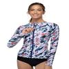 AXESEA Women Long Sleeve Rash Guard UPF 50+ UV Sun Protection Zip Front Swimsuit Shirt Printed Surfing Shirt Top White