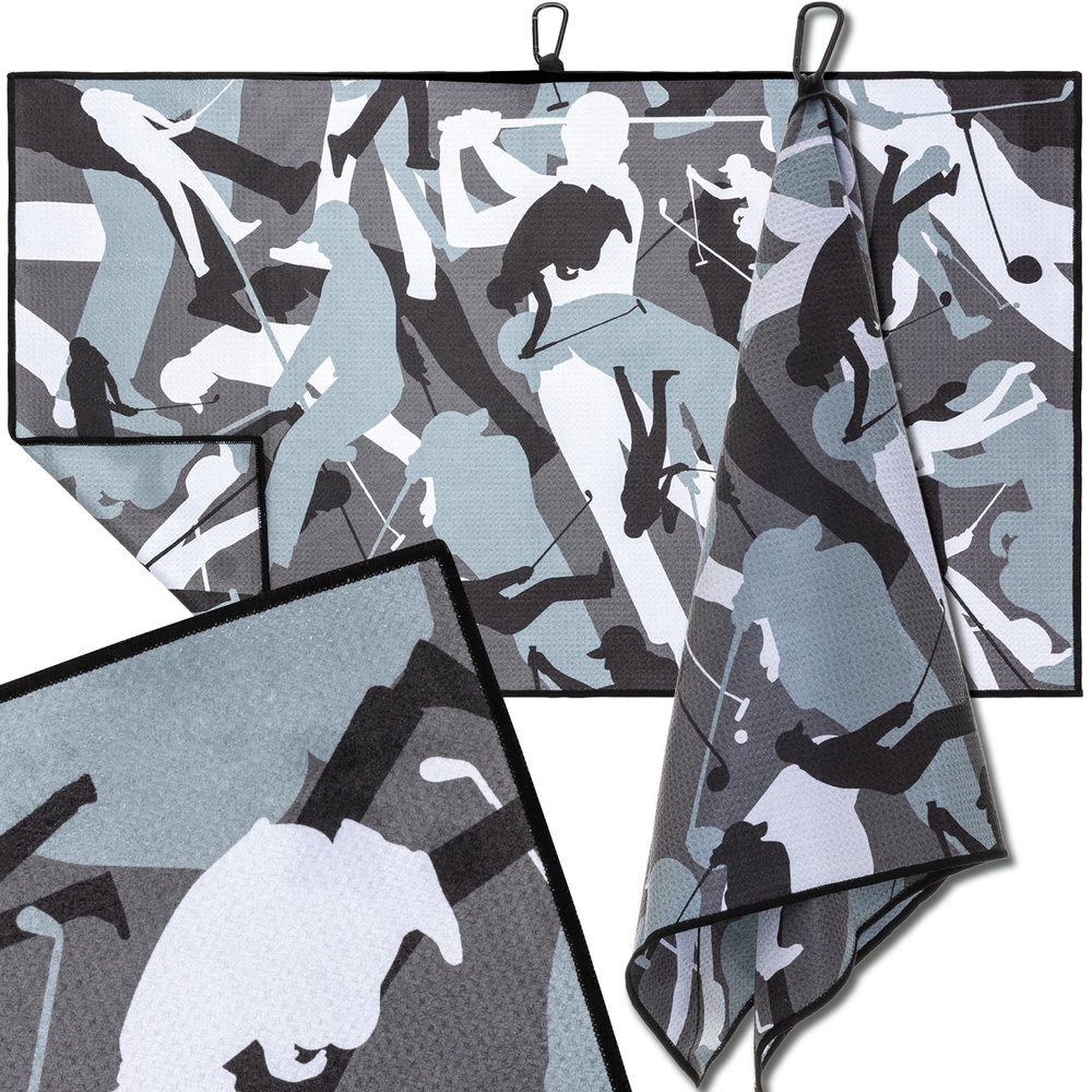 ANNIE FIORI Golf Towel (34" x 20") | Funny Camo, Microfiber Waffle Golf Towels For Golf Bags with Quick Dry Technology & Black Carabiner Clip - Golf Accessories for Men & Women, Ideal Gift for Golfers