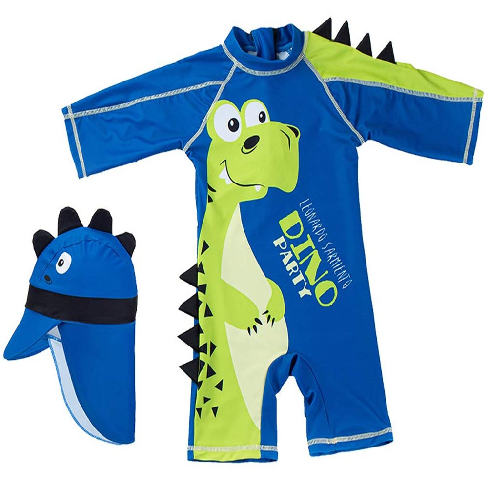 Best for All Baby Boys Kids Swimsuit Toddlers One Piece Zipper Bathing Suit Swimwear with Hat Rash Guard Surfing Suit (Dinosaur, 2-3T)