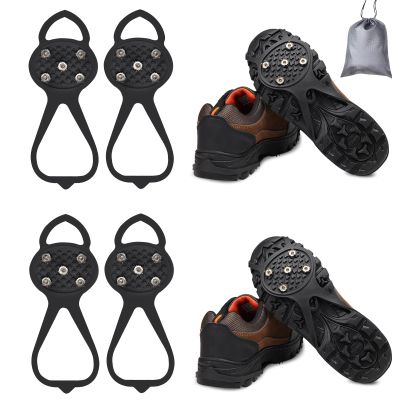 LACE INN Non Slip Gripper Spike, Ice Grippers Traction Cleats Snow Shoe Spikes Grips Crampons with 10 Steel Studs Cleats 2 Pair