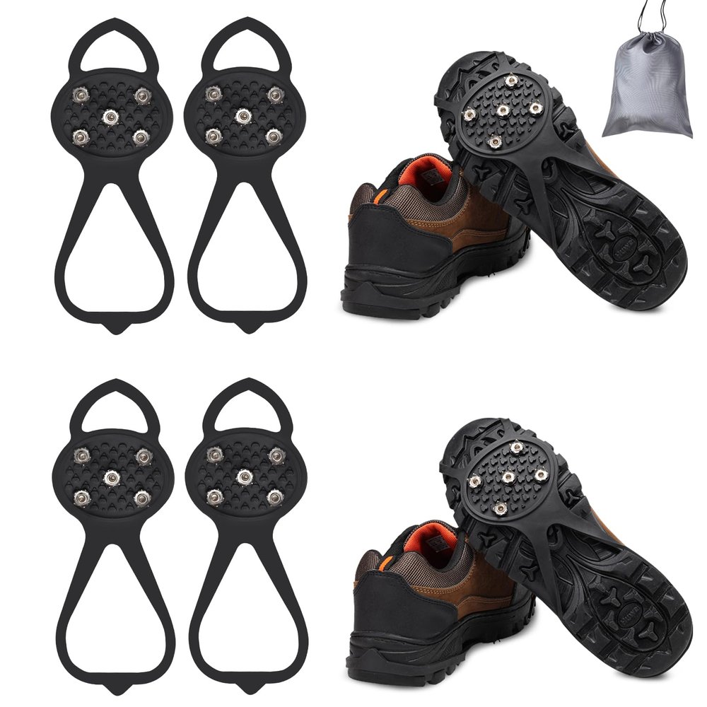 LACE INN Non Slip Gripper Spike, Ice Grippers Traction Cleats Snow Shoe Spikes Grips Crampons with 10 Steel Studs Cleats 2 Pair