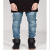Andongnywell mid Waist Motorcycle Men's Slim Fit Pleated Slim Leggings Elastic Jeans Trousers with Zipper Button Pocket (Blue,39) view 2