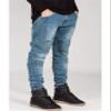 Andongnywell mid Waist Motorcycle Men's Slim Fit Pleated Slim Leggings Elastic Jeans Trousers with Zipper Button Pocket (Blue,39) view 3