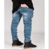 Andongnywell mid Waist Motorcycle Men's Slim Fit Pleated Slim Leggings Elastic Jeans Trousers with Zipper Button Pocket (Blue,39) view 4