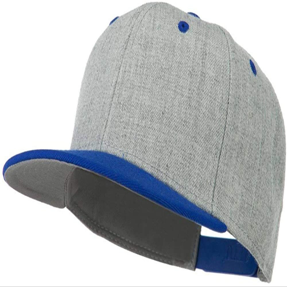 Ashen Fane Wool Blend 6 Panel Snapback Flat Bill Two Tone Hat, Royal Heather Gray