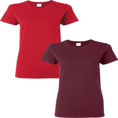 Gildan Women's Heavy Crewneck Cap Sleeve, 2-Pack Red-Maroon Large