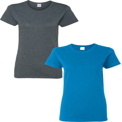 Gildan Women's Heavy Crewneck Cap Sleeve, 2-Pack DarkHeather-Sapphire Large