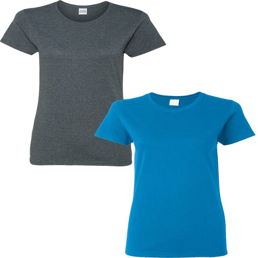 Gildan Women's Heavy Crewneck Cap Sleeve, 2-Pack DarkHeather-Sapphire Large