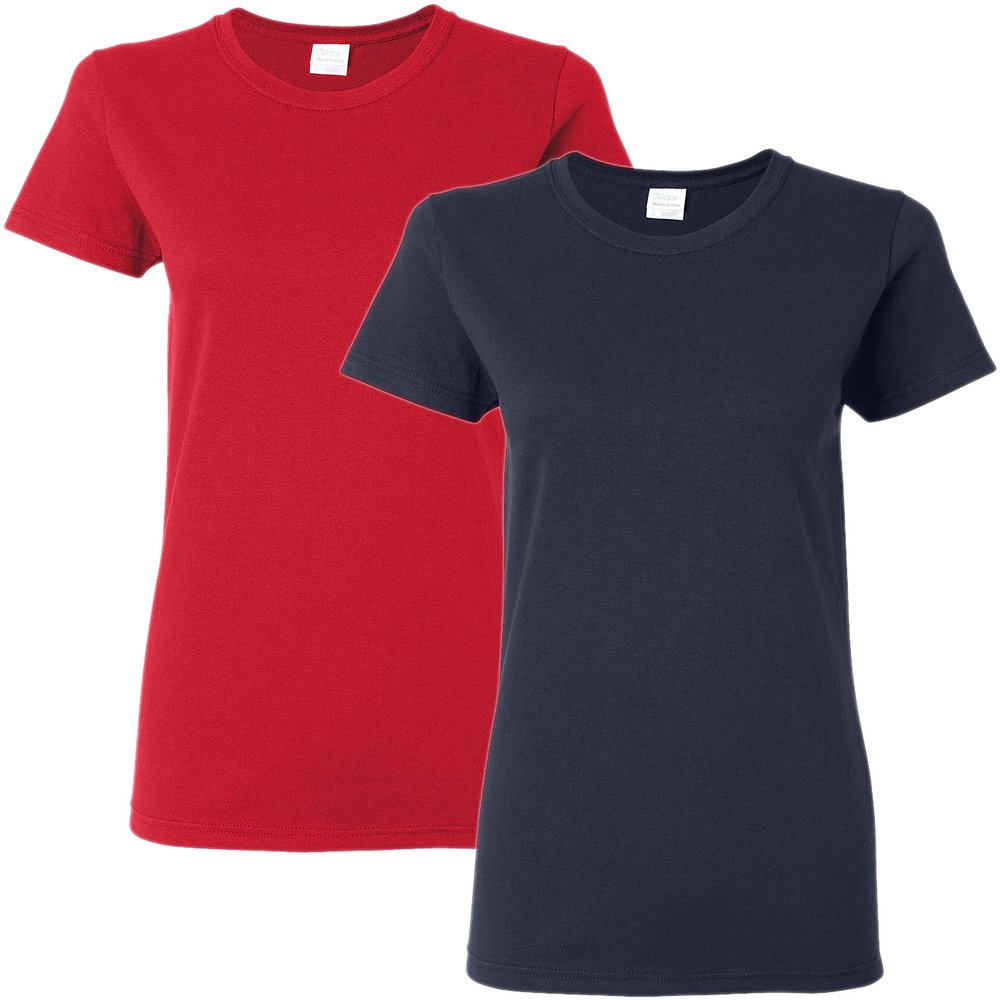 Gildan Women's Heavy Crewneck Cap Sleeve, 2-Pack Navy-Red Large