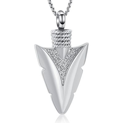 Oinsi Stainless Steel Urn Necklace for Men - Arrowhead Memorial Pendant Cremation Ash Jewelry Bereavement Keepsakes Gift for Loss of a Loved One (Silver Tone)