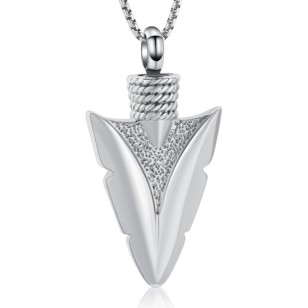 Oinsi Stainless Steel Urn Necklace for Men - Arrowhead Memorial Pendant Cremation Ash Jewelry Bereavement Keepsakes Gift for Loss of a Loved One (Silver Tone)