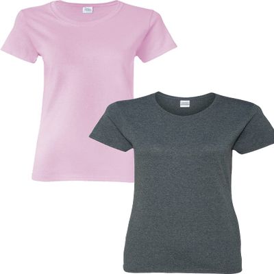 Gildan Women's Heavy Crewneck Cap Sleeve, 2-Pack LightPink-DarkHeather Large