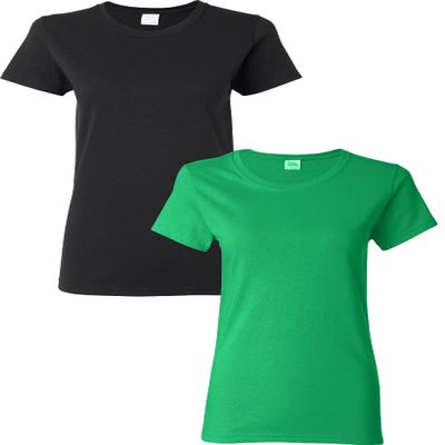 Gildan Women's Heavy Crewneck Cap Sleeve, 2-Pack Black-Irishgreen Medium