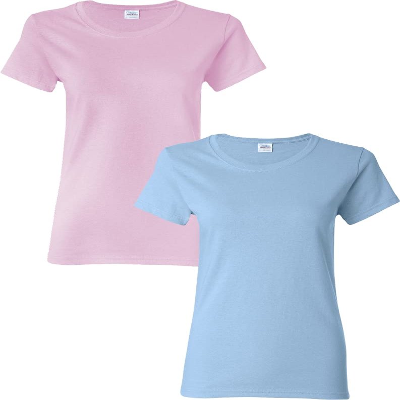 Gildan Women's Heavy Crewneck Cap Sleeve, 2-Pack LightPink-LightBlue 2XL