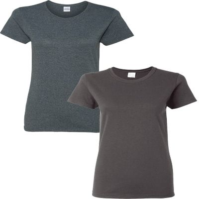 Gildan Women's Heavy Crewneck Cap Sleeve, 2-Pack DarkHeather-Charcoal Large