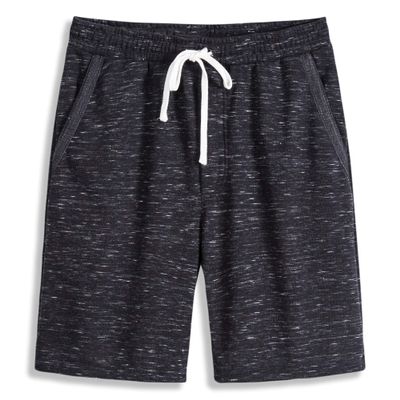 VANCOOG Mens Casual Cotton Knit Short Drawstring Elastic Yoga Gym Shorts-Black Melange-S