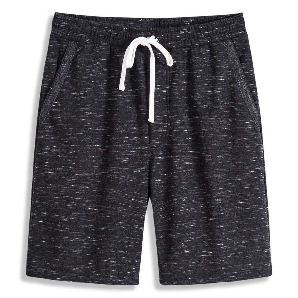 VANCOOG Mens Casual Cotton Knit Short Drawstring Elastic Yoga Gym Shorts-Black Melange-S