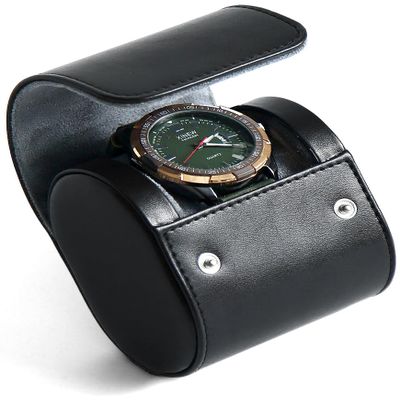 Besforu Watch Roll Travel Case for Men and Women with Suede Lining Watch Display Box Single Watch Storage and Organizer (Black)