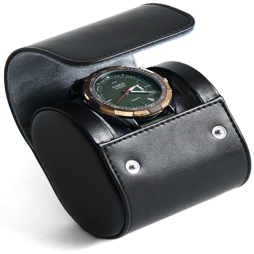 Besforu Watch Roll Travel Case for Men and Women with Suede Lining Watch Display Box Single Watch Storage and Organizer (Black)