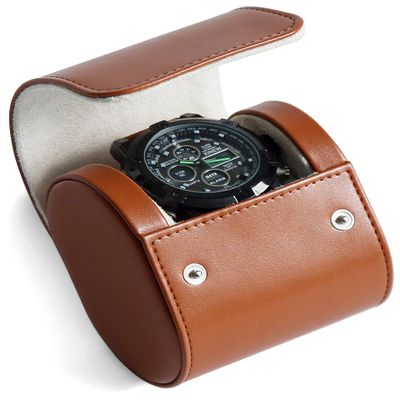 Besforu Watch Roll Travel Case for Men and Women with Suede Lining Watch Display Box Single Watch Storage and Organizer (1 Slot Light Brown)