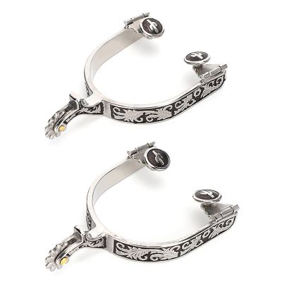 Horse Spurs,1 Pair Boot Spurs Roller Ball Spurs 3.35x3.15inch Stainless Steel Silver Engraved Bumper Spurs Style Horse Boot Spurs with Gear for Horse Training