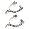 Horse Spurs,1 Pair Boot Spurs Roller Ball Spurs 3.35x3.15inch Stainless Steel Silver Engraved Bumper Spurs Style Horse Boot Spurs with Gear for Horse Training view 1