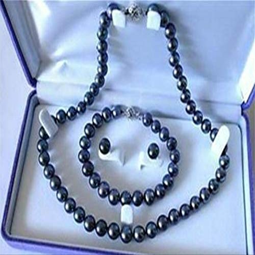 BEAD-NKEB45 7-8mm Aa+ Black Akoya Cultured Pearl Women's Classic Modern Pearl Jewelry Set