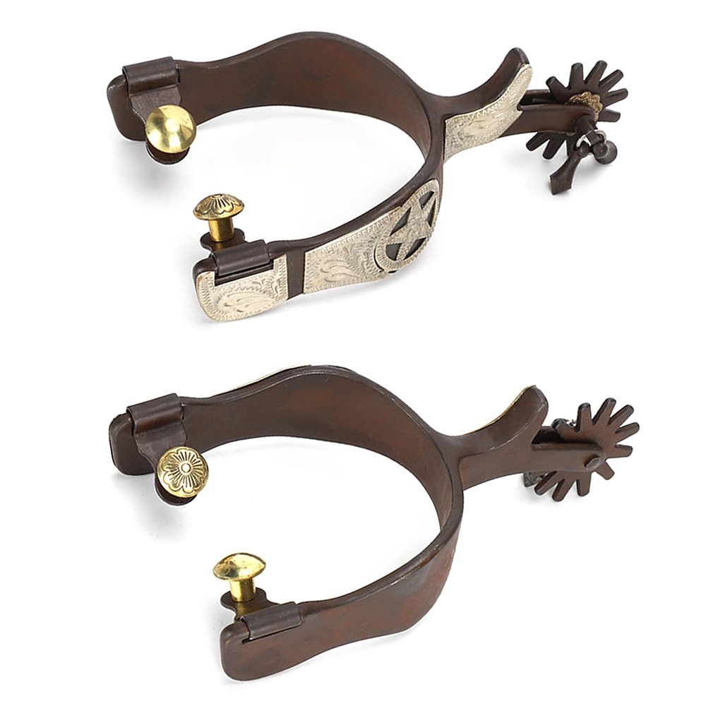 2PCS Antique Cowboy Spurs, Western Style Spurs for Cowboy Boots Black Stainless Steel Spurs with Gear Elegant Low Carbon Steel Horse Spurs for Equestrian Competition