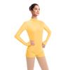 Women Mock Neck Gymnastics Dance Leotard Boyshorts Long Sleeve Bodysuit Ballet Dancewear Biketard Adult Plus Size Shorts Jumpsuit One Piece Spandex Turtleneck Bodycon Romper Overall Yellow Medium view 1