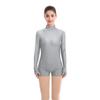 IWEMEK Women Mock Neck Gymnastics Dance Leotard Boyshorts Long Sleeve Bodysuit Ballet Dancewear Biketard Adult Plus Size Shorts Jumpsuit One Piece Spandex Turtleneck Bodycon Romper Overall Gray Small view 2