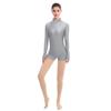 IWEMEK Women Mock Neck Gymnastics Dance Leotard Boyshorts Long Sleeve Bodysuit Ballet Dancewear Biketard Adult Plus Size Shorts Jumpsuit One Piece Spandex Turtleneck Bodycon Romper Overall Gray Small view 3