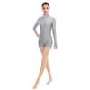 IWEMEK Women Mock Neck Gymnastics Dance Leotard Boyshorts Long Sleeve Bodysuit Ballet Dancewear Biketard Adult Plus Size Shorts Jumpsuit One Piece Spandex Turtleneck Bodycon Romper Overall Gray Small view 4