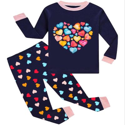Dolphin&Fish Girls Pajamas 100% Cotton Girls Cat Pajamas Glow In The Dark Toddler Pjs Set Kids Sleepwear 2T Dark Blue