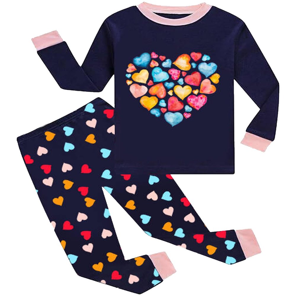 Dolphin&Fish Girls Pajamas 100% Cotton Girls Cat Pajamas Glow In The Dark Toddler Pjs Set Kids Sleepwear 2T Dark Blue