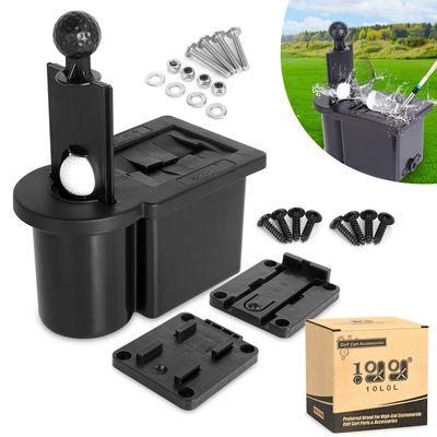 10L0L Golf Cart Ball Washer and Club Head Cleaner Kit Universal for Yamaha, EZGO, Club Car, Star EV, with Detachable Bracket- Black