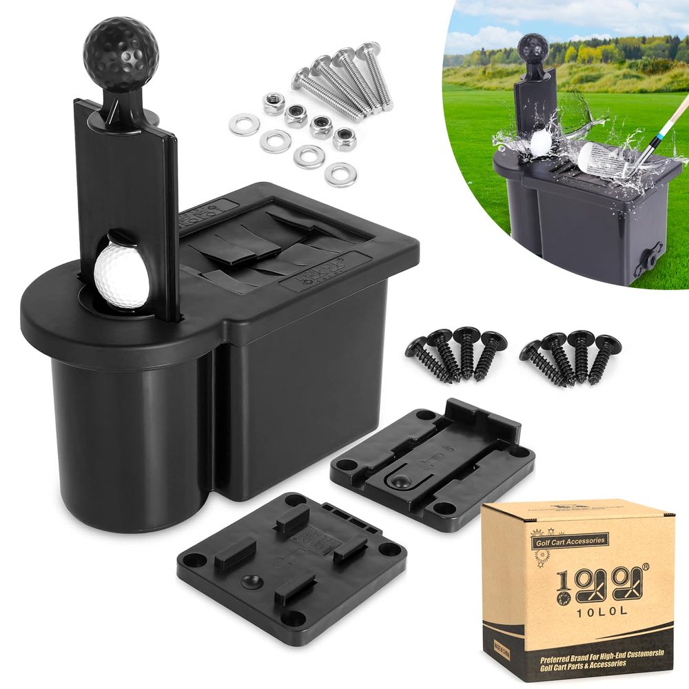 10L0L Golf Cart Ball Washer and Club Head Cleaner Kit Universal for Yamaha, EZGO, Club Car, Star EV, with Detachable Bracket- Black