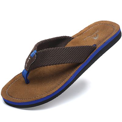 Quickshark Mens Flip Flops Vintage Sandals Comfort Summer Beach Slippers Arch Support Brown/Blue Size 7