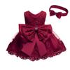 Toddler Baby Girls Formal Dresses Infant Bowknot Embroidery Tutu Lace Gown Dress Kids Pageant Party Wedding Birthday Flower Dresses Size 3M (Burgundy 3M) view 1