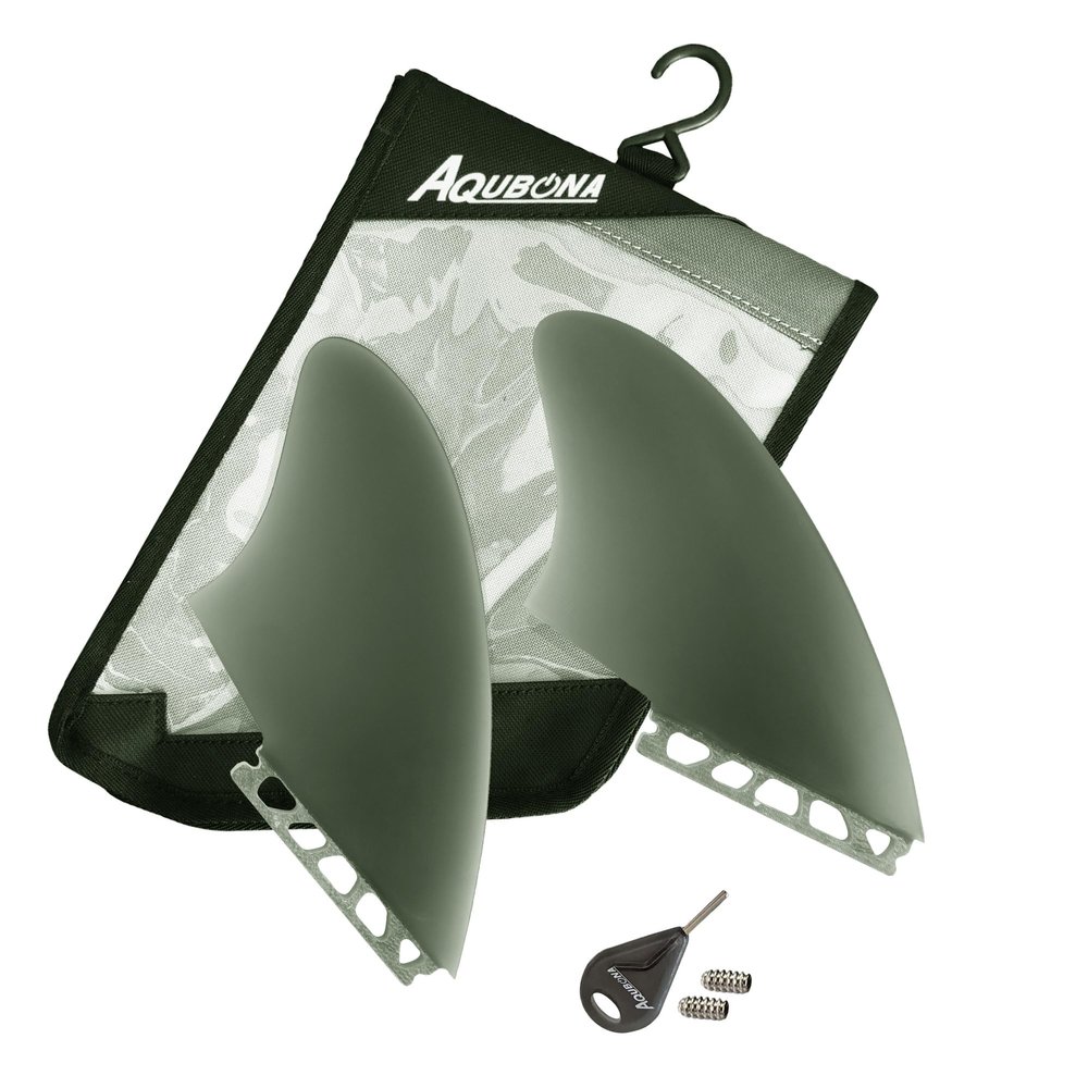 AQUBONA Single tab Twin Keel Fins - Twin Fin Fish Surfboard Fins Twin Keels - Smooth Fiberglass Flex (Black B)