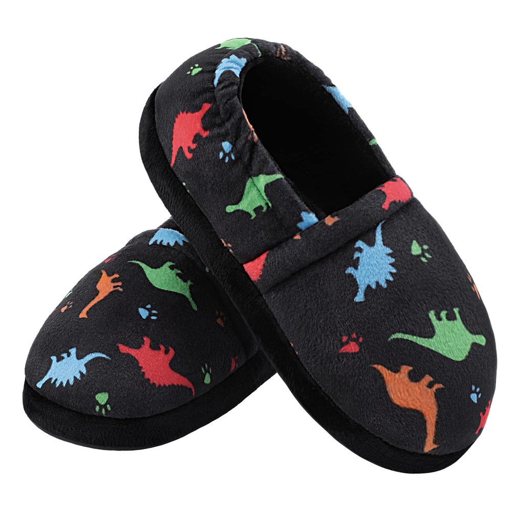 MIXIN Little Kids Boys Indoor House Slip-on Slippers Soft Warm Memory Foam Black 2 3 US