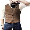 Tuikayoo Men's Tweed Suit Vest Herringbone Slim Fit Wool Dress Waistcoat Tweed V Neck for Groomsmen(3X-Large, Coffee) view 4