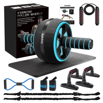 Ab Roller Wheel, 10-In-1 Ab Exercise Wheels Kit with Resistance Bands, Knee Mat, Jump Rope, Push-Up Bar - Home Gym Equipment for Men Women Core Strength & Abdominal Exercise (Blue)