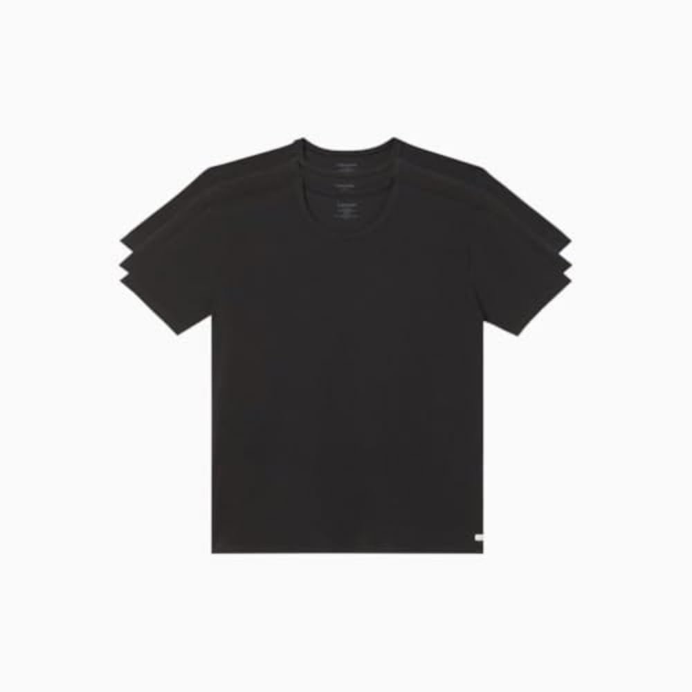 Calvin Klein Men's Cotton Stretch Undershirt Packs, 3 Black-Crewneck, Medium