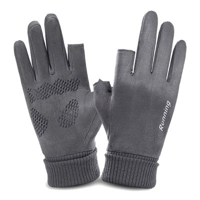 FUFU Gloves Thick Warm Fingerless Gloves Unisex Winter Stretchy Knit Half Finger Gloves (Color : Gray)