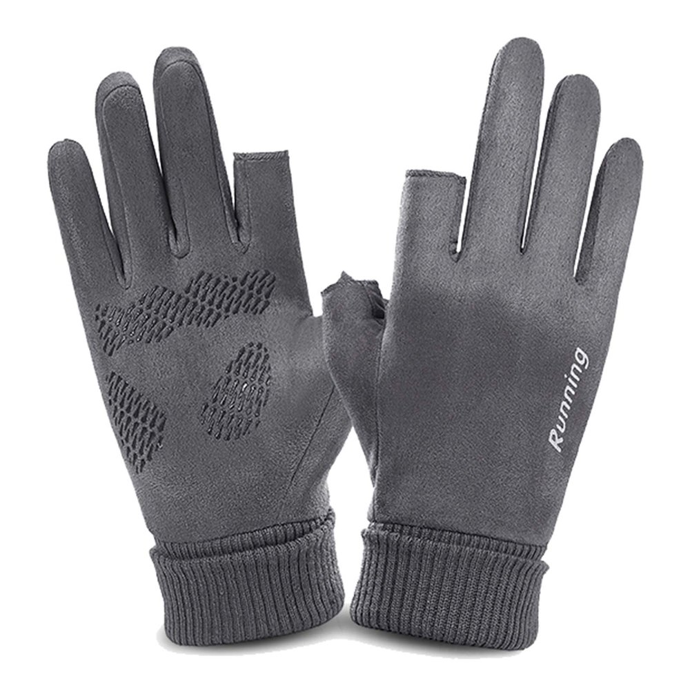 FUFU Gloves Thick Warm Fingerless Gloves Unisex Winter Stretchy Knit Half Finger Gloves (Color : Gray)