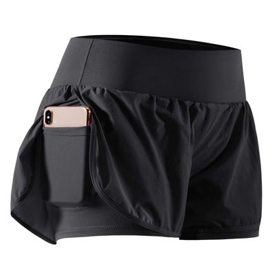 CADMUS 2 in 1 Women's Workout Shorts Athletic Gym Running Shorts for Women Phone Pockets,Black, Medium