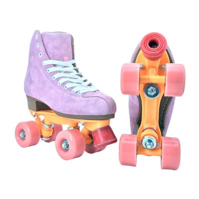 breaking Dawn Roller Skates, Double Row Four Wheels, Adult Purple Suede Skates, Purple and Pink Wheels, Outdoor, Street, Square, Gifts, Indoor, Men's and Women's Roller Skates 7.5 Pink